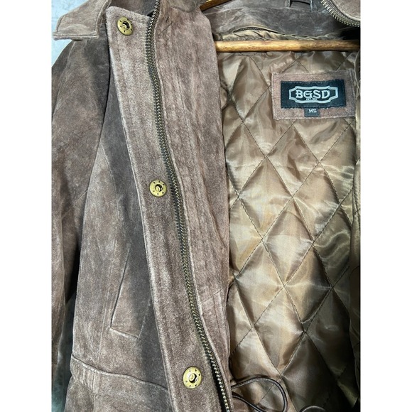 BGSD Womens Brown Suede Parka Jacket Fur Trim Hood Quilted Lined Coat M - Picture 10 of 16